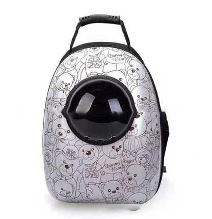 Pet Zen space bag backpack for pets with teddy bear print and round front window on Tampa Home & Garden Store