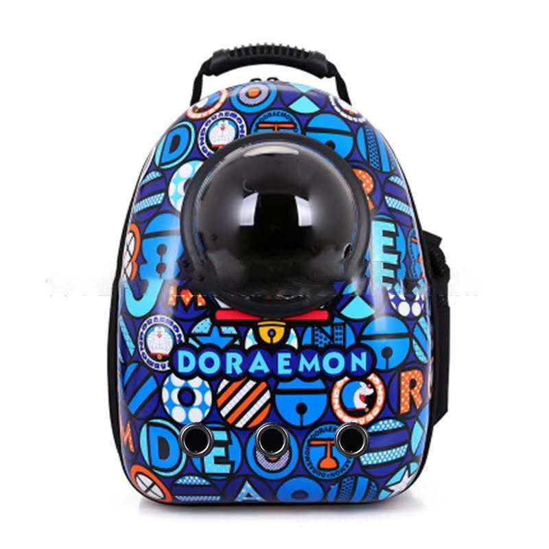 Pet backpack carrier Doraemon blue print by Pet Zen with bubble window for cats on Tampa Home & Garden Store