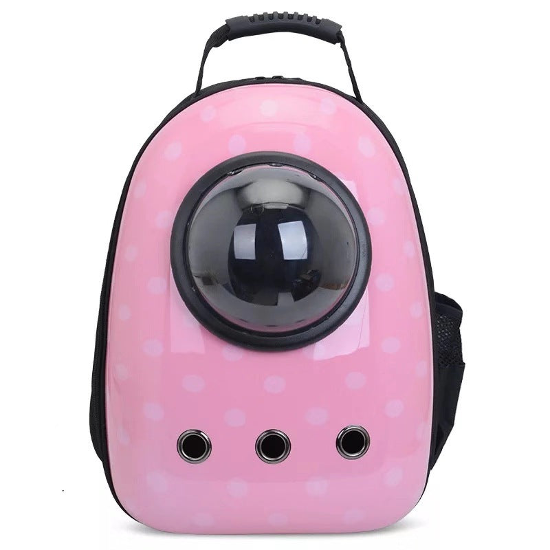 Pet Zen pink space bag backpack for cats and dogs with clear bubble window and polka dot pattern on Tampa Home & Garden Store