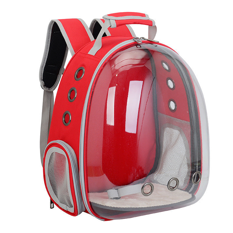 Pet space bag backpack red transparent dome carrier with gray straps and mesh pockets on Tampa Home & Garden Store