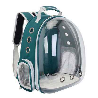 Pet Zen pet bag backpack with clear bubble dome, teal fabric and mesh pocket on Tampa Home & Garden Store