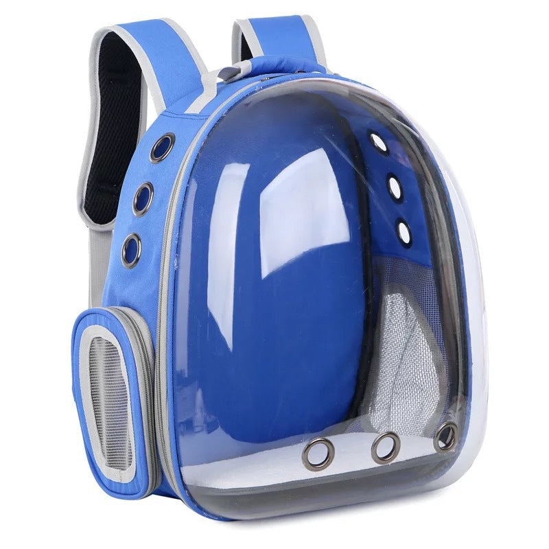 Pet Zen blue space bag pet carrier with clear bubble front and ventilated sides on Tampa Home & Garden Store