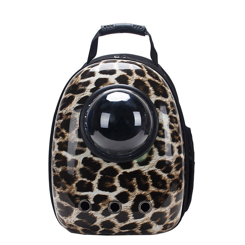 Pet Zen leopard print pet backpack carrier with clear bubble window for cats and dogs on Tampa Home & Garden Store