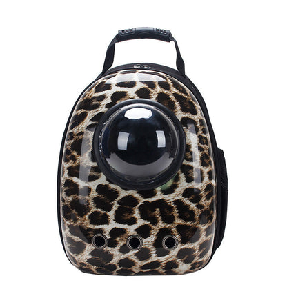 Pet Zen leopard print pet backpack carrier with clear bubble window for cats and dogs on Tampa Home & Garden Store