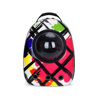 Bubble-window pet backpack with colorful print, Pet Zen carrier for cats and dogs on Tampa Home & Garden Store