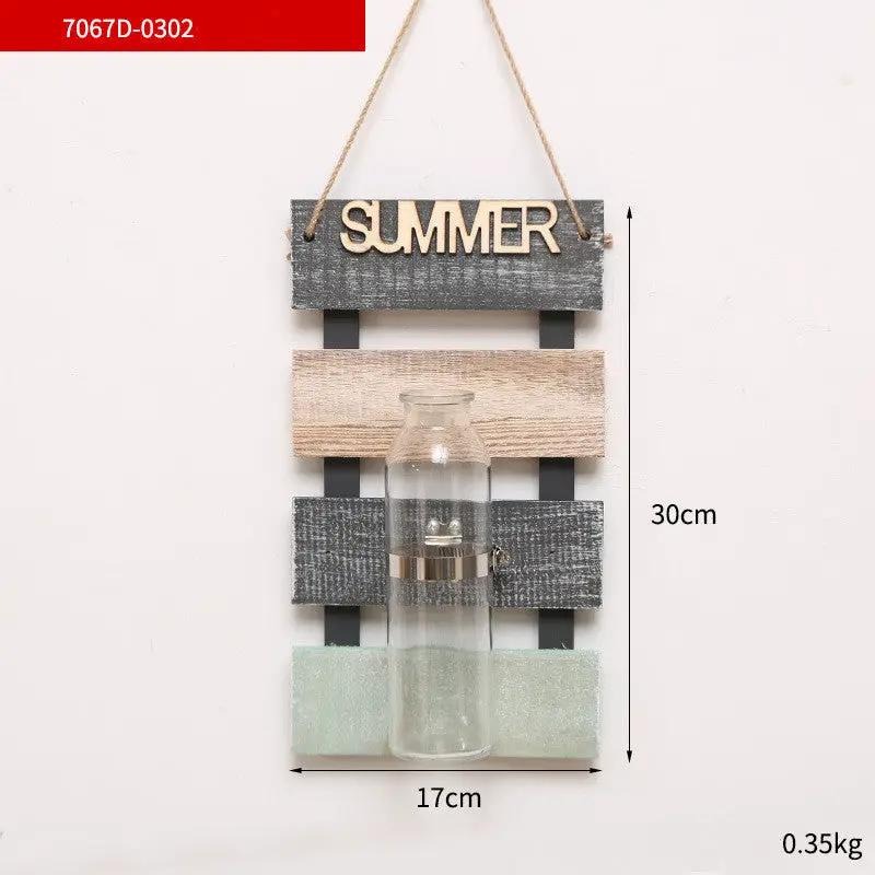 Pastoral wooden wall hanging with glass bottle vase and SUMMER sign, 30x17cm on Tampa Home & Garden Store