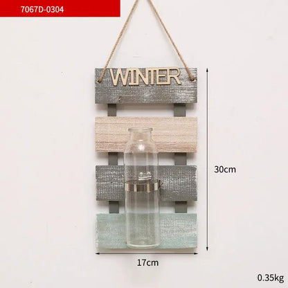 Glass vase wall hanging on rustic pastel wood slats with WINTER sign FLIPSTYLEZLLC decor on Tampa Home & Garden Store