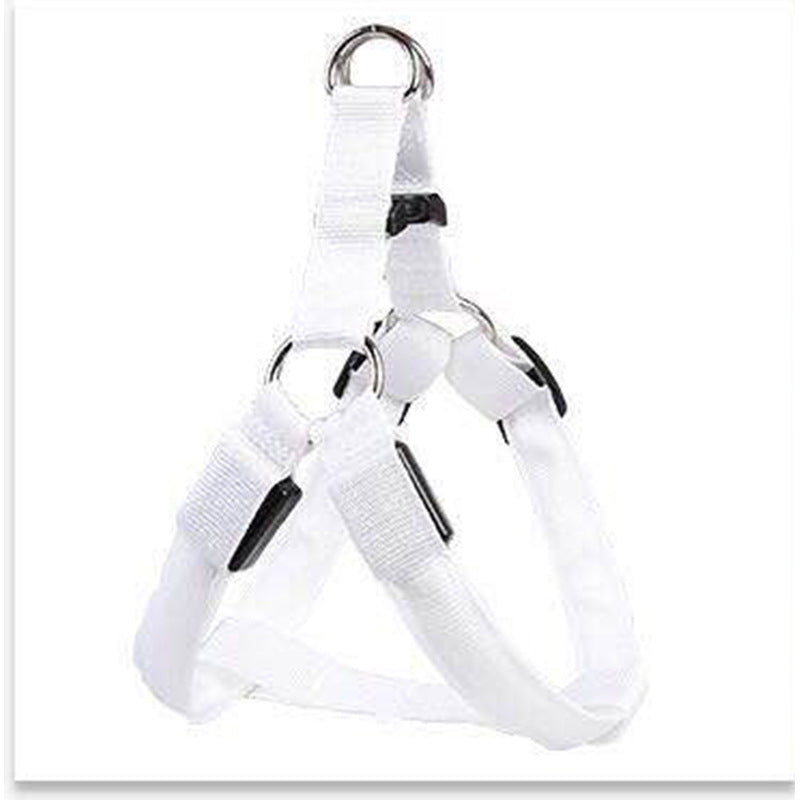 Pet Zen dog LED leash vest harness, white nylon with metal D-rings and adjustable straps on Tampa Home & Garden Store