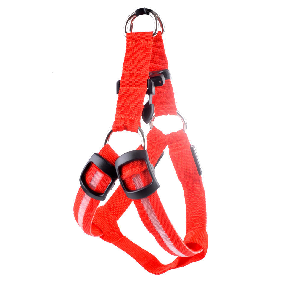 Red dog harness with LED chest/back illumination, reflective stripe, black buckles on Tampa Home & Garden Store