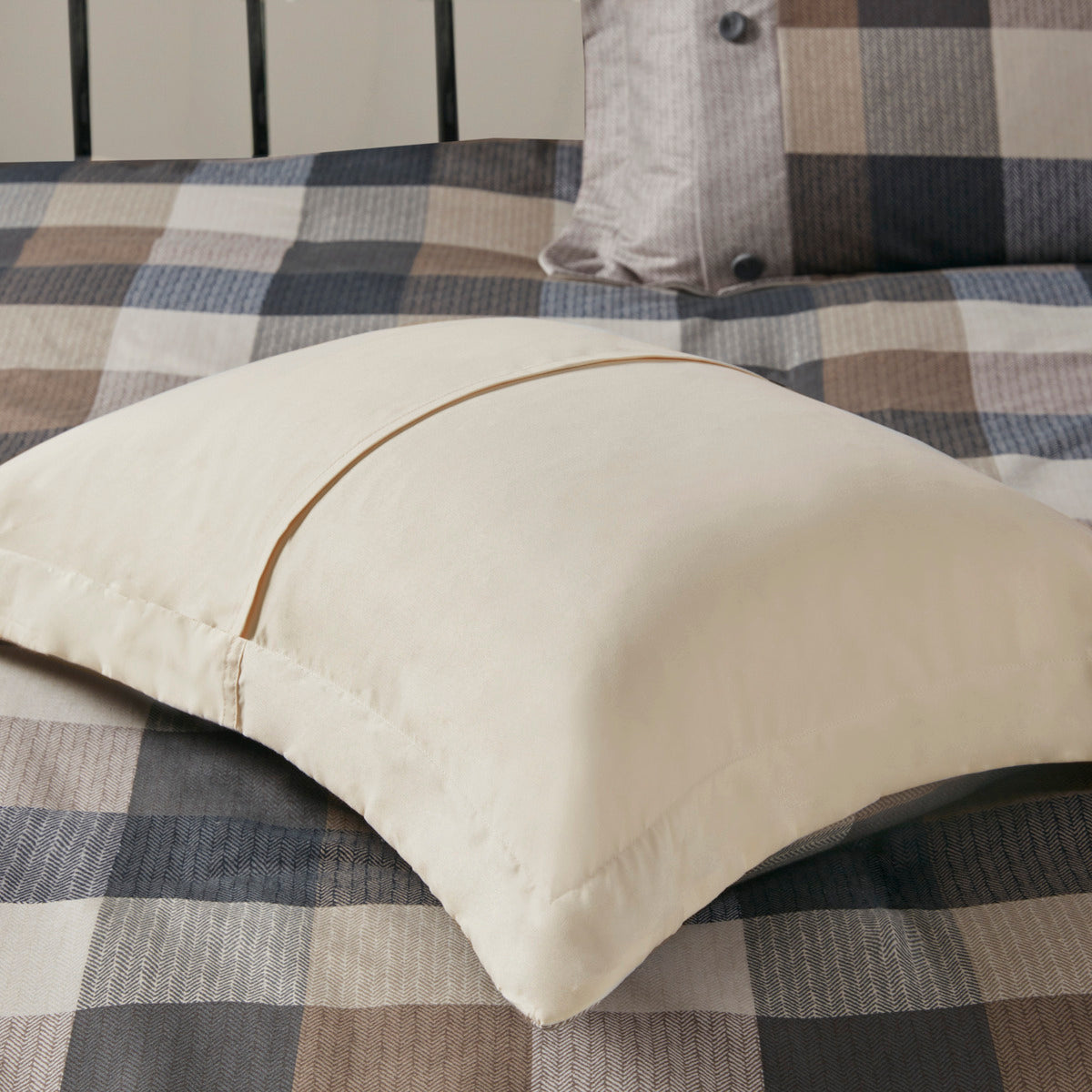 7 Piece Herringbone Comforter Set Neutral Queen beige comforter on plaid bedding on Tampa Home & Garden Store