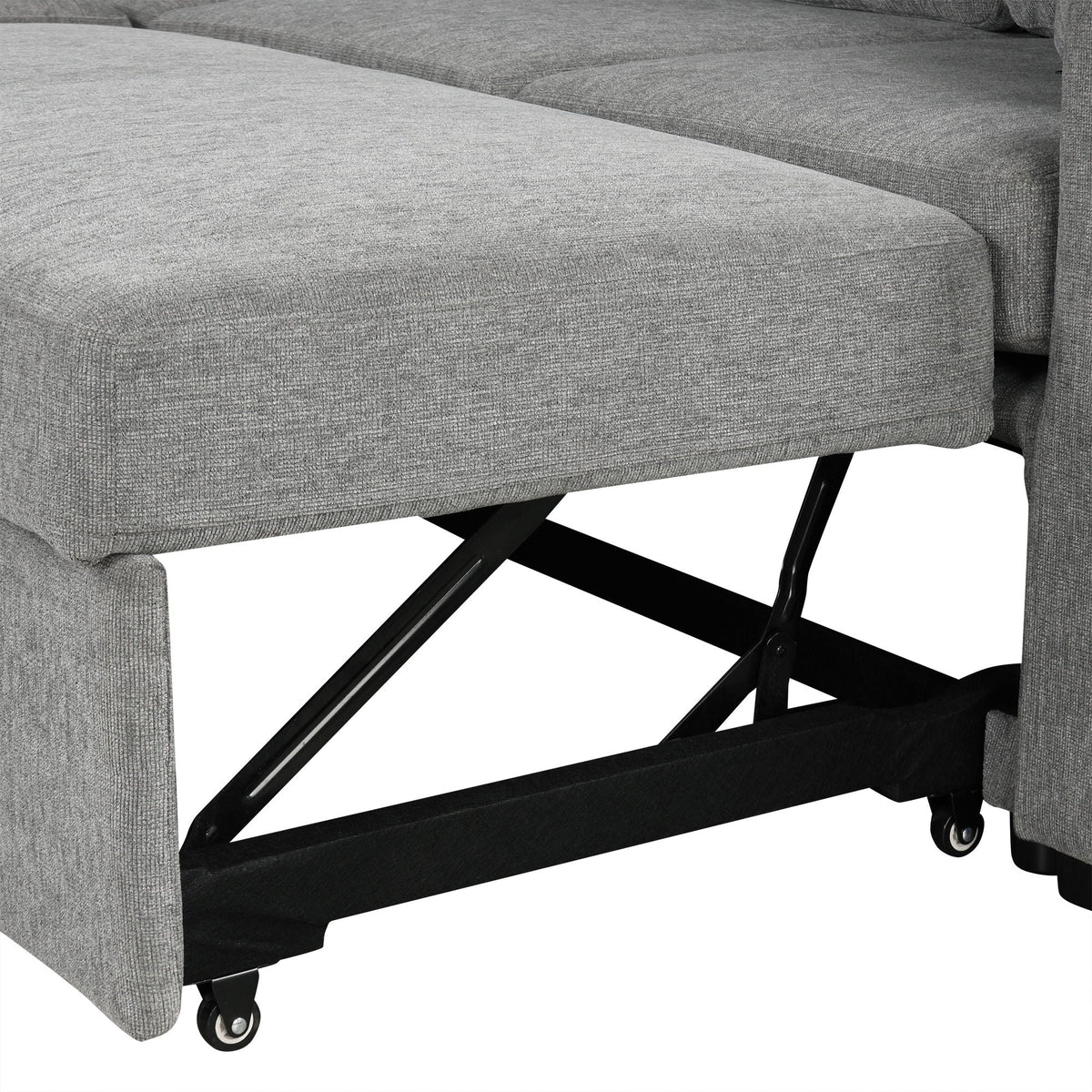Single pull-out sleeper chair in gray fabric with black metal legs on Tampa Home & Garden Store