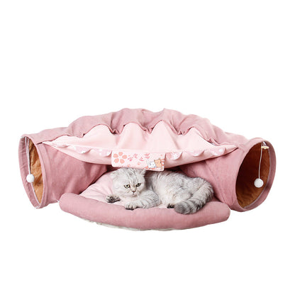 Pink cat tunnel bed with plush cushion and collapsible tunnels for indoor cats Sell My Stuff on Tampa Home & Garden Store