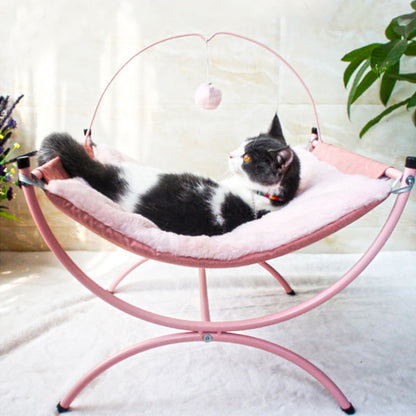 Four Seasons Universal Cat Recliner Hammock in pink plush bed with metal frame on Tampa Home & Garden Store