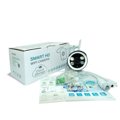 Smart HD WiFi camera with infrared LEDs, white housing, outdoor waterproof CCTV kit on Tampa Home & Garden Store