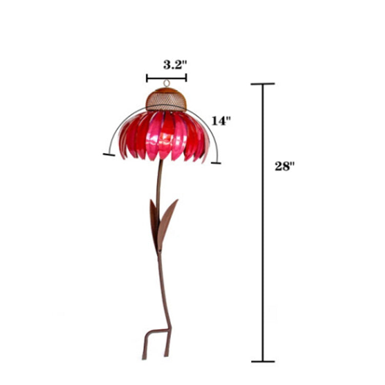 Garden Petal Shape Bird Feeder by Sell My Stuff, red flower petals on a tall brown stake on Tampa Home & Garden Store