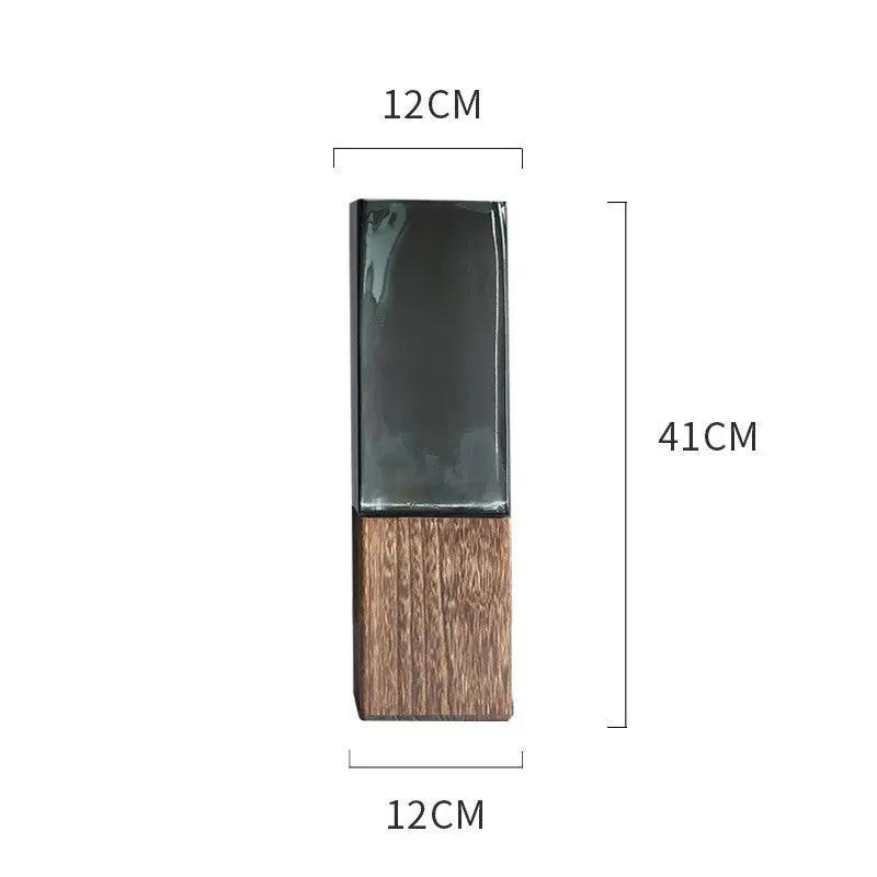 Wood color transparent glass vase with wooden base for flower arrangement on Tampa Home & Garden Store