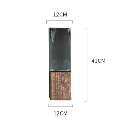Wood color transparent glass vase with wooden base for flower arrangement on Tampa Home & Garden Store