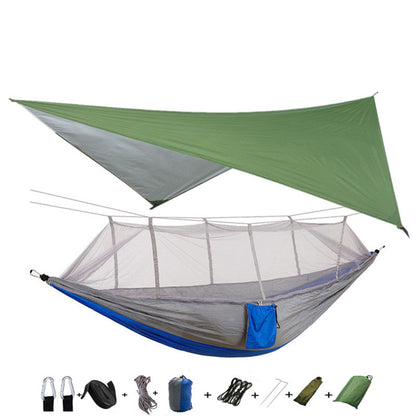 Outdoor double parachute hammock with mosquito net and tarp in army green by My Store on Tampa Home & Garden Store
