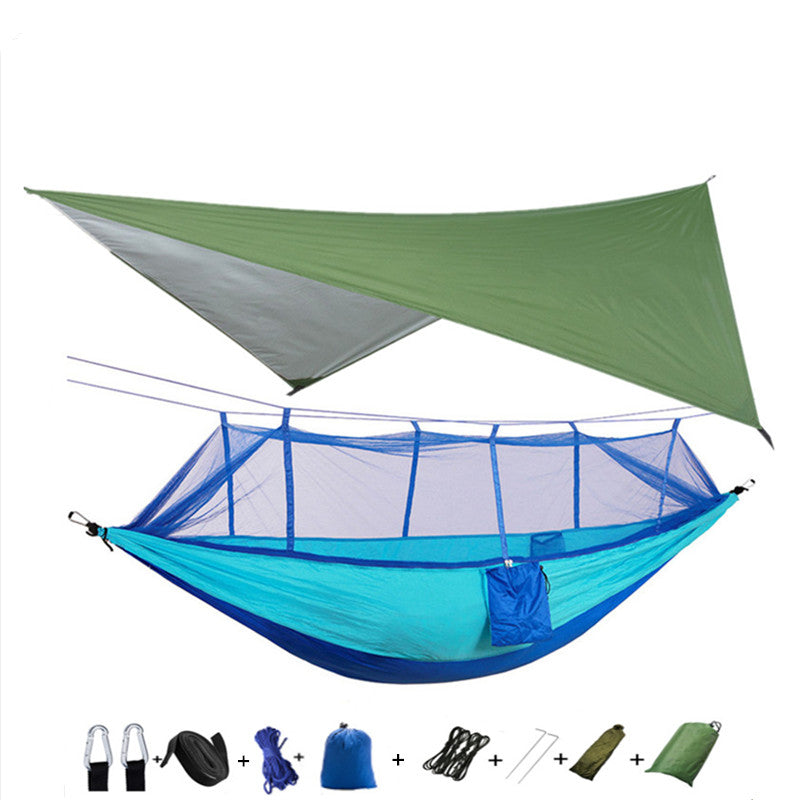 Parachute hammock with mosquito net under army green tarp, blue hammock My Store on Tampa Home & Garden Store