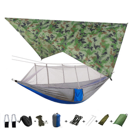 Hammock with camouflage mosquito net and tarp canopy, army green; carabiners for camping on Tampa Home & Garden Store