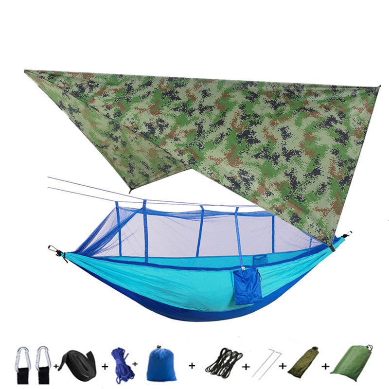 Parachute hammock with mosquito net and camo tarp, blue hammock with armygreen by My Store on Tampa Home & Garden Store