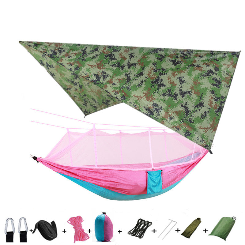Parachute cloth double hammock with mosquito net in army green by My Store, portable camping on Tampa Home & Garden Store