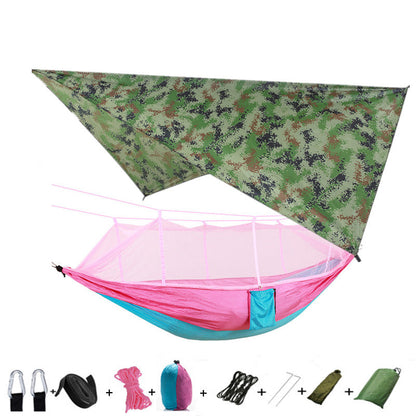 Parachute cloth double hammock with mosquito net in army green by My Store, portable camping on Tampa Home & Garden Store