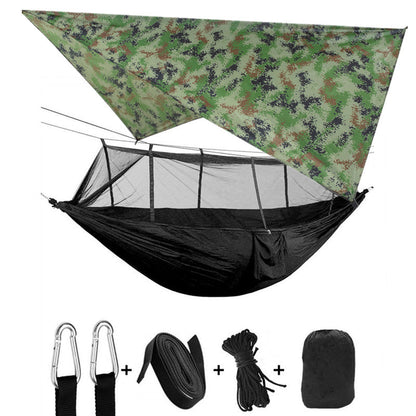 Parachute cloth hammock with mosquito net army green portable camping setup with carabiners on Tampa Home & Garden Store