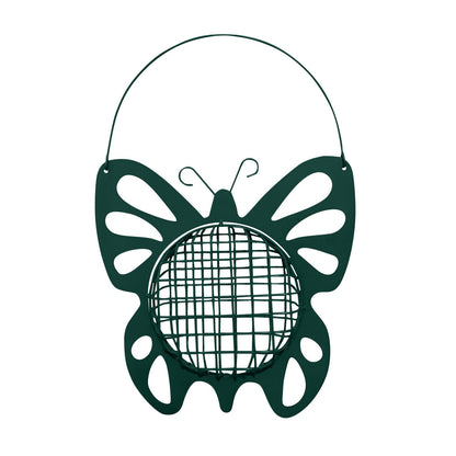 Outdoor metal butterfly-shaped hanging bird feeder with dark green mesh cage on Tampa Home & Garden Store