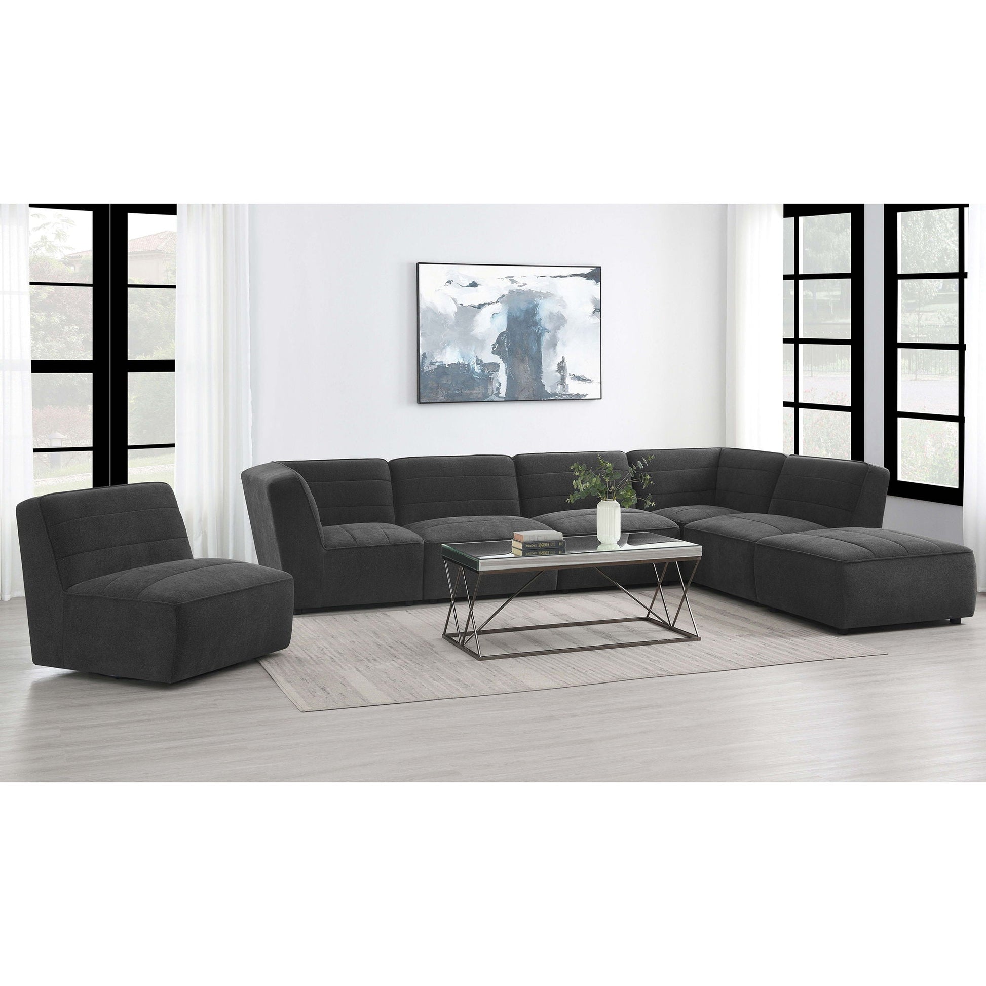 Ortega charcoal upholstered armless chairs set by HouseOfZazla in a modern living room on Tampa Home & Garden Store