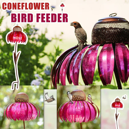 Garden Petal Shape Bird Feeder pink petal panels with metal cap on stake on Tampa Home & Garden Store
