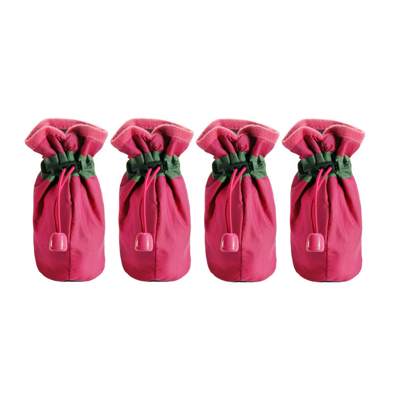 Pet Zen four pink dog shoes with green strap and drawstring closures, non-slip soft bottom four-pack on Tampa Home & Garden Store