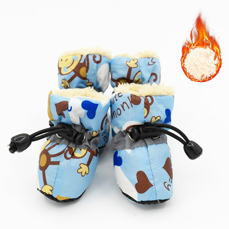 Pet Zen dog shoes blue hearts pattern, fluffy lining, breathable, non-slip drawstring closure on Tampa Home & Garden Store