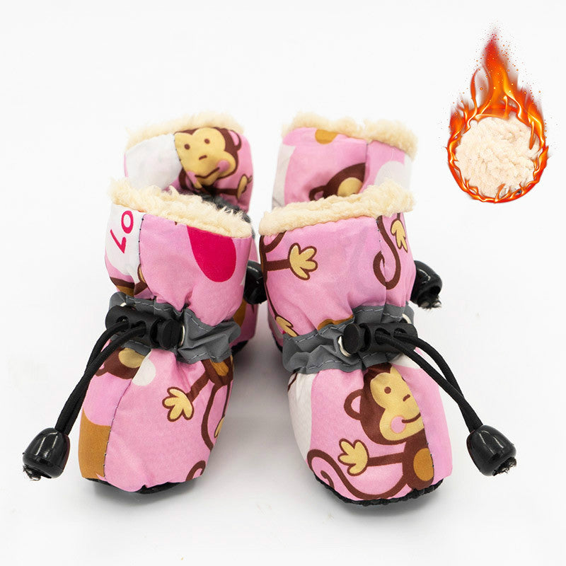 Pet Zen dog shoes and socks pink monkey pattern pair soft-bottom breathable fluffy lining non-slip on Tampa Home & Garden Store