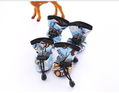 Pet Zen dog booties set of 4, four-season breathable non-slip soft bottoms in blue pattern on Tampa Home & Garden Store
