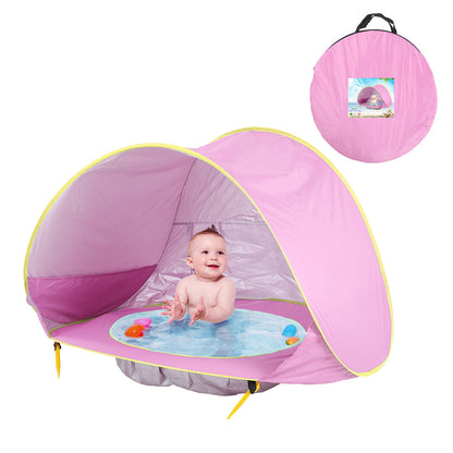 Baby Beach Tent portable shade pool pink with yellow trim for infants, includes carry bag on Tampa Home & Garden Store