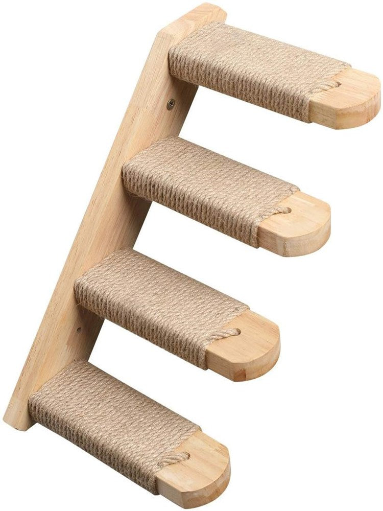 Cat wooden wall hanging ladder with four rope-wrapped pine steps, natural finish on Tampa Home & Garden Store