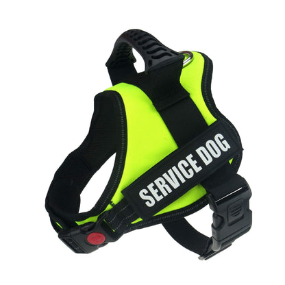 Pet Zen K9 dog harness with yellow reflective vest and black straps, service dog label on Tampa Home & Garden Store