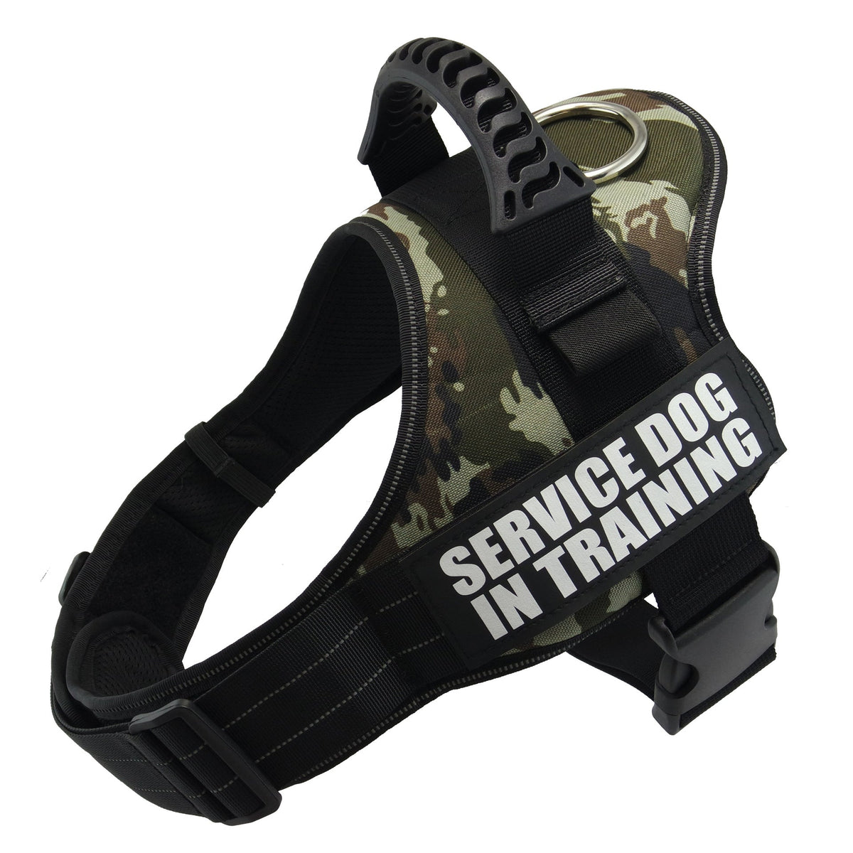 Pet Zen K9 dog harness in camouflage with grab handle, reflective strap and D-ring on Tampa Home & Garden Store