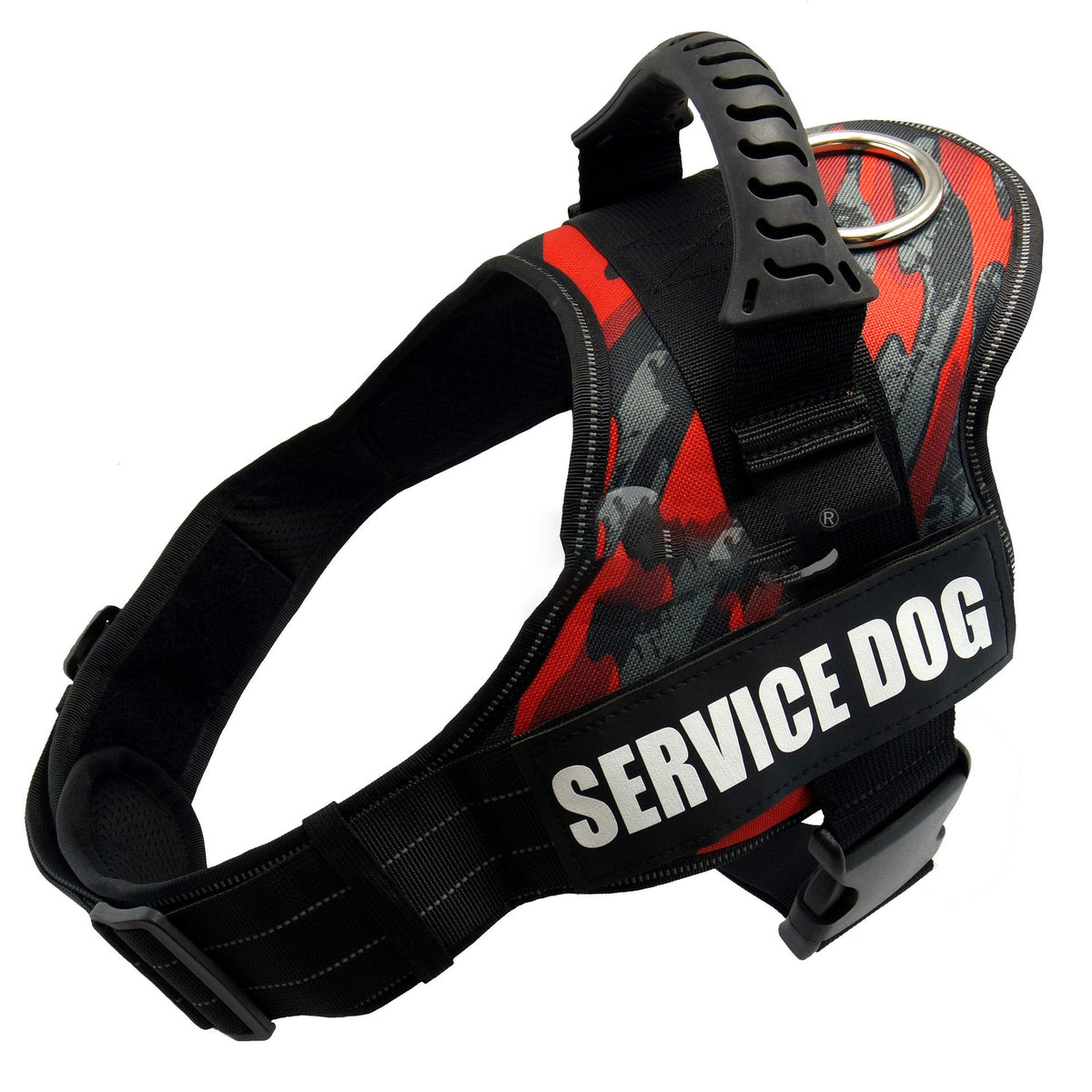 Pet Zen K9 Harness for dogs, reflective adjustable vest in red camo with black straps, metal D-ring on Tampa Home & Garden Store