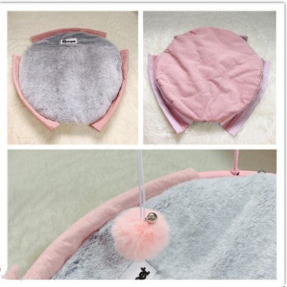 Cat hammock bed by Sell My Stuff in pink and gray plush, removable washable with pom-pom on Tampa Home & Garden Store