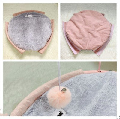 Removable washable cat hammock bed gray with pink trim, 4-panel collage Sell My Stuff on Tampa Home & Garden Store