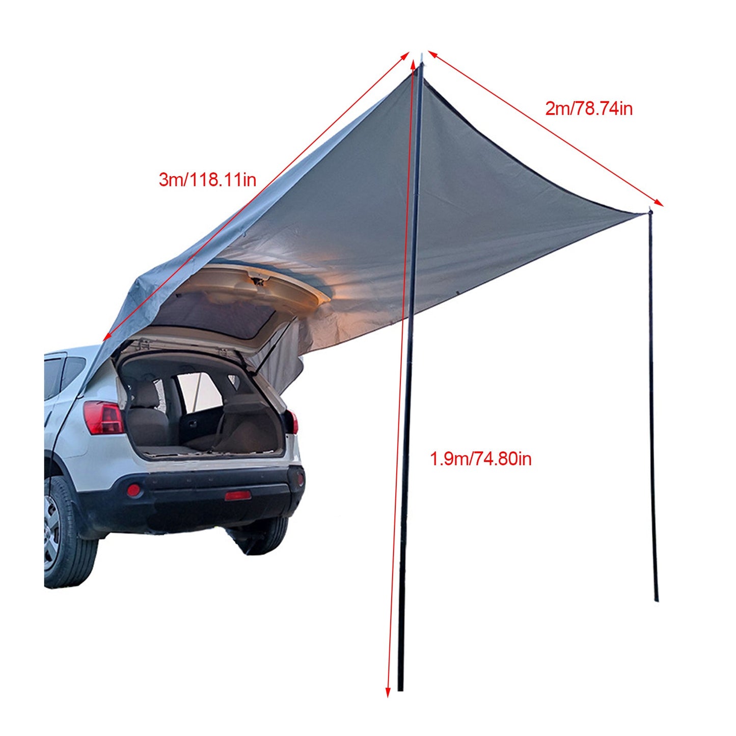 Car trunk canopy camping tent in grey with two poles My Store on Tampa Home & Garden Store