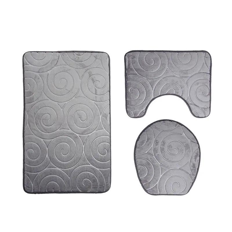Three-piece gray quilted toilet mat set with front, U-shaped bowl, and oval contour mats on Tampa Home & Garden Store