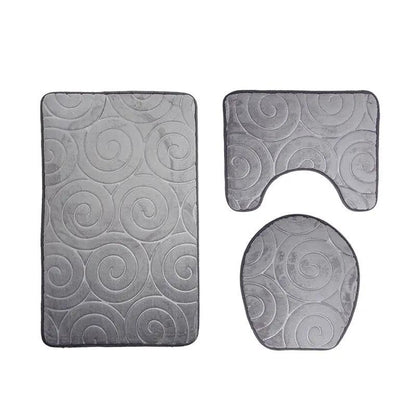 Three-piece gray quilted toilet mat set with front, U-shaped bowl, and oval contour mats on Tampa Home & Garden Store