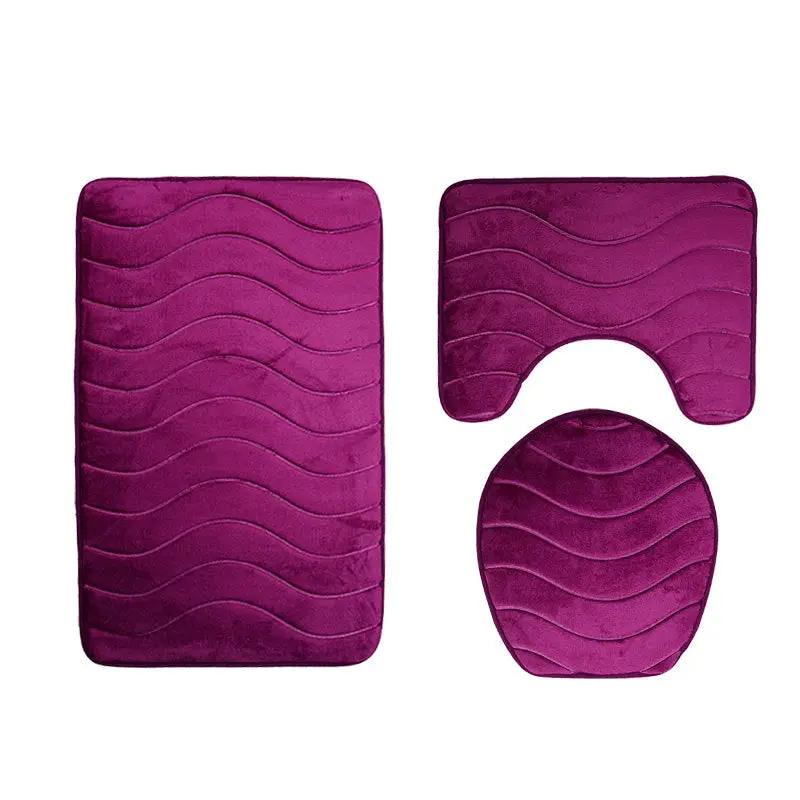 Three-piece purple non-slip toilet mat set from FLIPSTYLEZLLC with wave pattern on Tampa Home & Garden Store