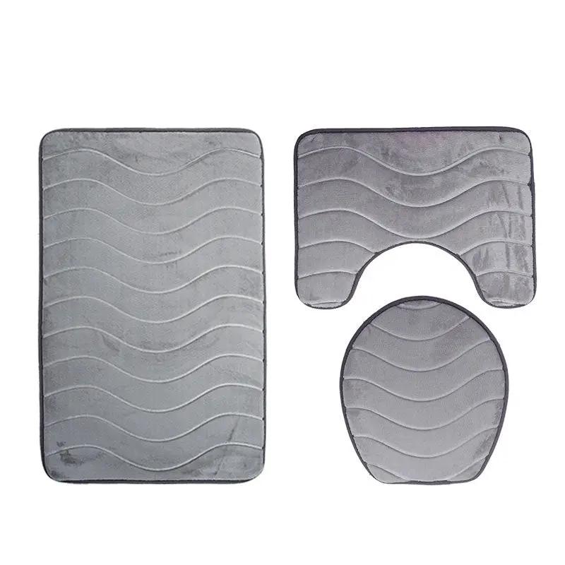 Three-piece toilet mat set gray non-slip wavy texture; rectangular, U-shaped contour, and oval mats on Tampa Home & Garden Store