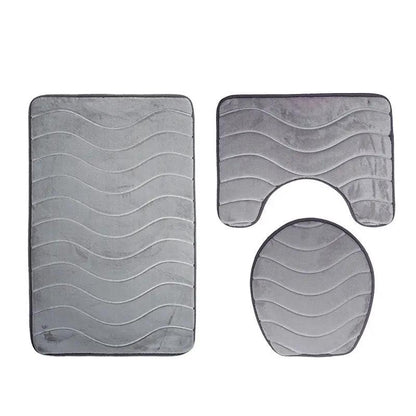 Three-piece toilet mat set gray non-slip wavy texture; rectangular, U-shaped contour, and oval mats on Tampa Home & Garden Store