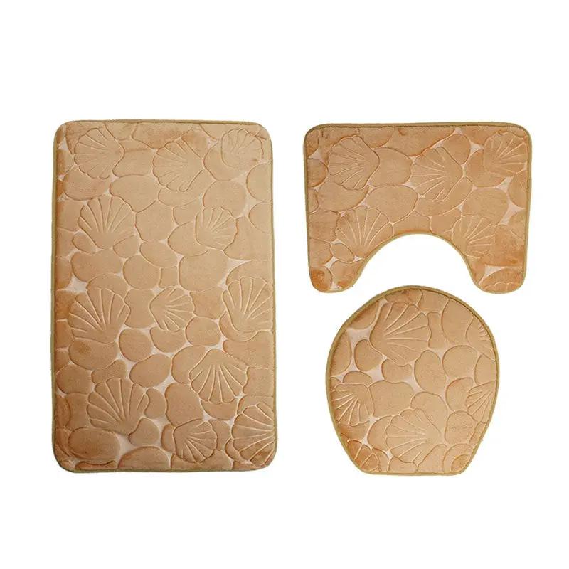 Three-piece toilet seat mat set beige shell-pattern non-slip by FLIPSTYLEZLLC on Tampa Home & Garden Store