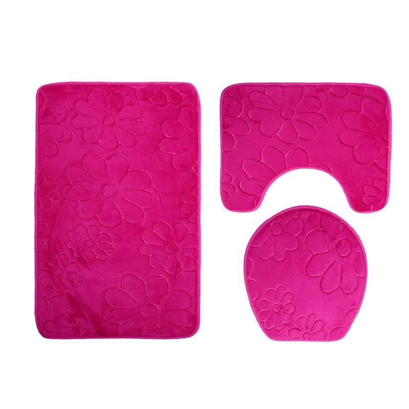 FLIPSTYLEZLLC pink floral three-piece toilet mat set: rectangular bath mat, U-shaped contour rug, and oval mat on Tampa Home & Garden Store